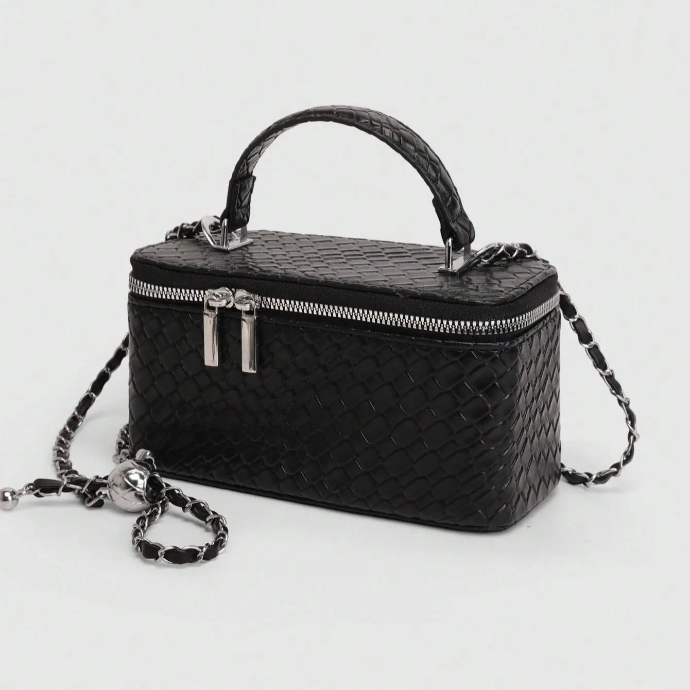 2026 Solid Color Embossed Woven Plaid Handbag,  Fashion PU Quilted Diamond Stitching Crossbody Bag Box Bag Stylish & Versatile Zipper Small Square Bag Women's Shoulder Bag with Chain Strap Adjustable Copper Ball Hardware Work Bag