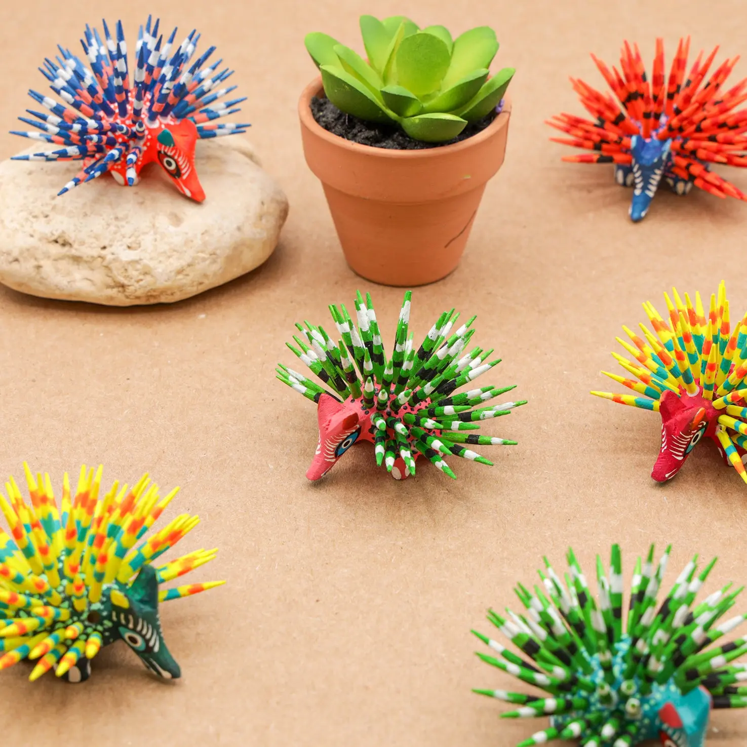 Hand Painted Porcupine Wooden Alebrije Figurine - Flower-Accented Handmade Creative Ornament, Collectible Figure Decor, Home Decor Decoration Items for Living Room Display