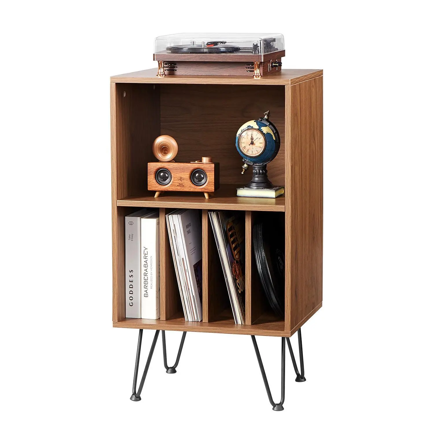 【Summerfinds】VEVOR Record Player Stand, 3 Tiers Turntable Stand with Record Storage, Holds up to 150 Albums, Vinyl Record Storage Cabinet with Metal Legs for Bedroom, Living Room, Brown