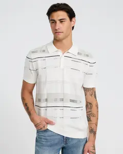 Express Textured Asymmetrical Plaid Cotton Sweater Polo