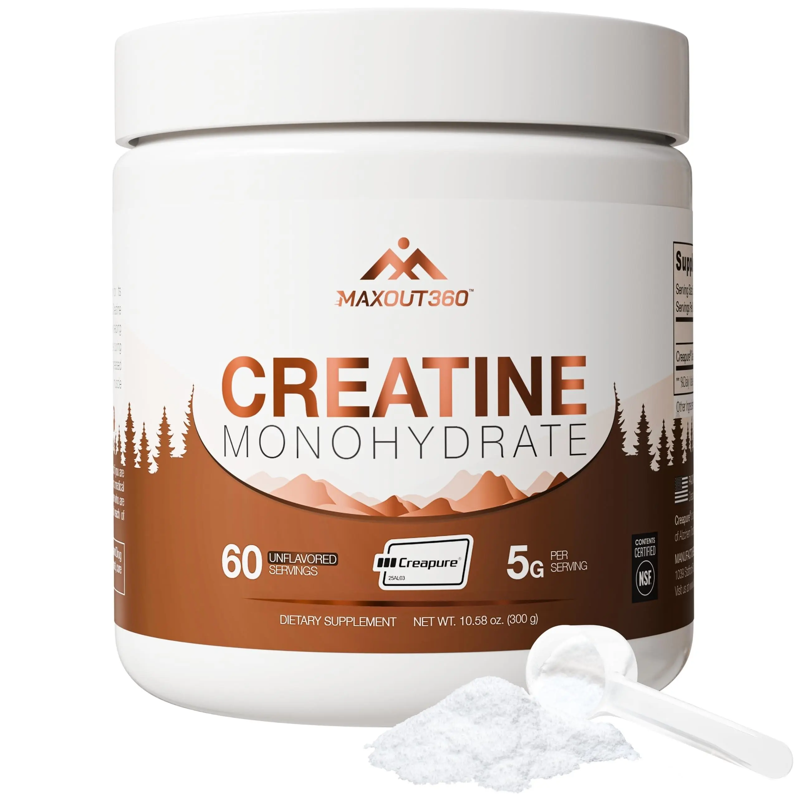 MaxOut360 Creapure Creatine Monohydrate Powder, Pure German Creatine & NSF Certified Creatine Monohydrate for Women & Men, for Muscle Growth, Strength & Recovery, 60 Servings, Unflavored