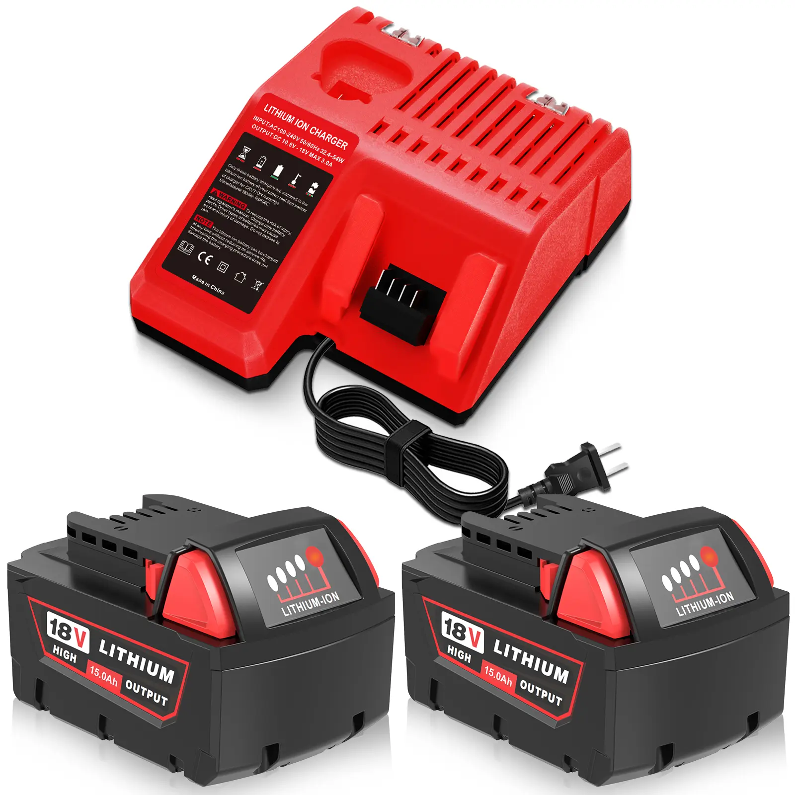 15.0Ah High Performance Li-ion Lithium Rechargeable Power Tool Battery - Replacement for Milwaukee M18 Cordless Tools, Compatible with 48-11-1860, 48-59-1812 Drill Packs, Cordless Tools Batteries, High Performance Battery toolupgrade