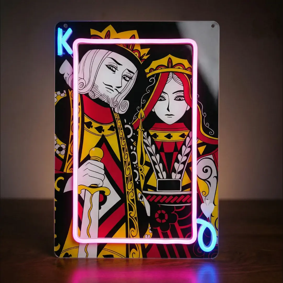Queen of Hearts Neon Sign - Retro Poker King and Queen LED Wall Art, Luminous Playing Cards Light Up Wall Decor, Glow Aesthetic Night Light for Home Bar, Man Cave, Game Room, Casino Party Decoration
