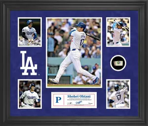 Shohei Ohtani Los Angeles Dodgers Framed 5-Photo Collage with a Piece of Game-Used Ball