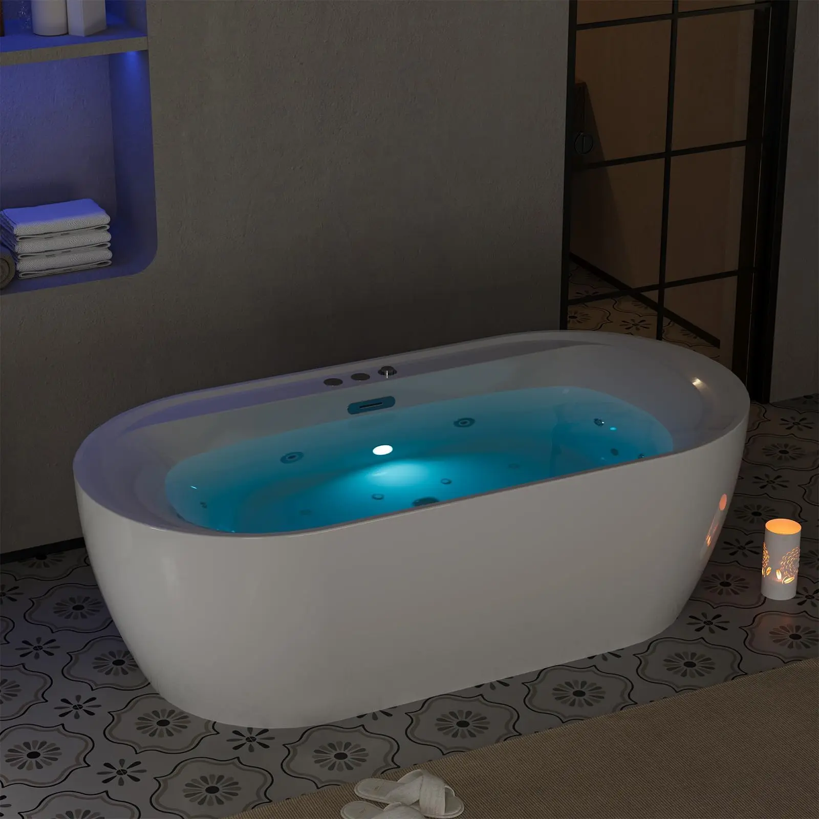Garvee 71 Inch Freestanding Acrylic Bathtub Soaking Tub with Adjustable Jets for Tub, Deep Ergonomic Bathtub, Water Jetted Air Bubble and Heated Combination Tub Bathtubs, CUPC Certified, Matte Drain, Gloss