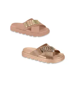 Vizzano Women's Elegant Flat Slides Sandals - Modern Gold Detail, Soft Comfortable Sole, Elegant Minimalist Shoe for Daily Wear Sandals, Casual Summer Walking Shoes