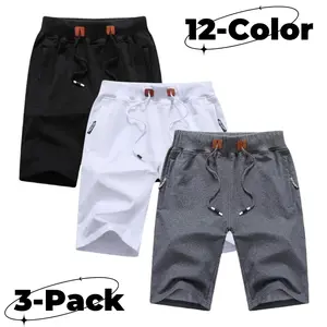 YUYANGDPB 3-Pack Men's Pajama Shorts, Cotton Casual Shorts With Zipper Pockets & Drawstring, Breathable Pajama Shorts  Workout Sports Shorts