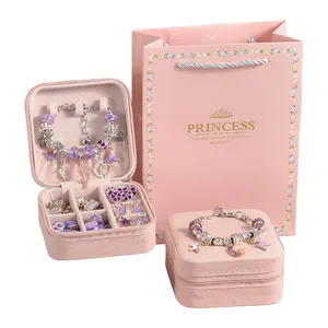 66-Piece Purple Pendant Bracelet DIY Kit for Teen Girls, Complete Jewelry Making Supplies with Gift Box, Easy-to-Use Craft Set for Beginners