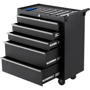 Garvee 5-Drawer Rolling Tool Chest,Tool Cabinet on Wheels with Keyed Locking System and Drawer Liners,Tool Chest with Link Buckle and Can Be Combined to Large Cabinet Set,for Garage, Warehouse & Repair Shop