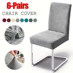 6 Piece Leaf Pattern Jacquard Universal Chair Cover Set, Elastic Detachable Dining Chair Covers, Dustproof Dining Chair Protector for Kitchen Restaurant Hotel Banquet, Removable Washable Slipcovers