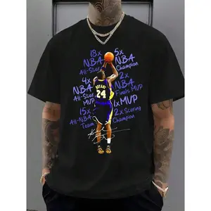 Kob.E Bryant | Artistic Lakers Basketball Print Classic T-Shirt Viral Basketball Graphic Tee – Oversized Y2K Sports Shirt for Streetwear & Gym Fits