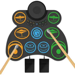 Electric Drum Set for  & Adults, 9-Pad  Drum Pad with 0.32" Thickened , Built-in Speaker, Rechargeable , Headphone Jack. Portable Electric Drums  Bateria Electrica