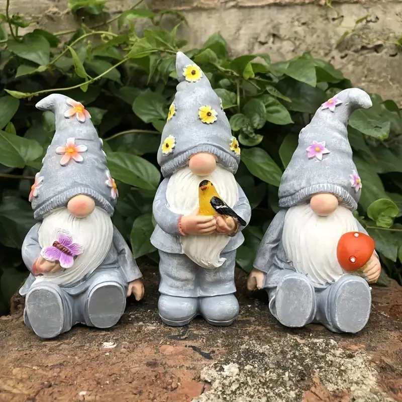 Resin Gnome Garden Statue 3-Piece Set, Garden Gnomes, American Rustic Style, Indoor & Outdoor Decor, Yi Zhitan Brand