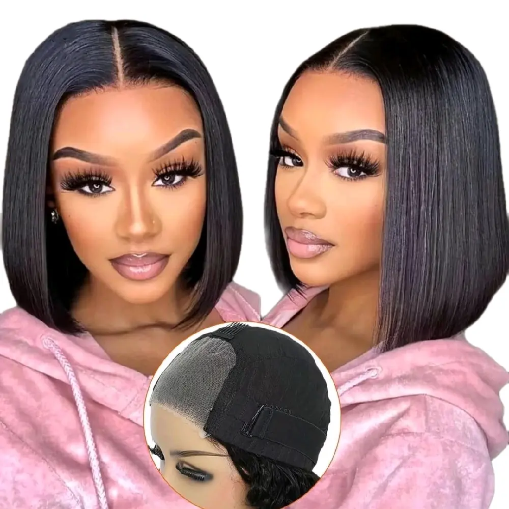 Melly's Ready And Go Bob Wigs Human Hair Straight Short Bob Wig Pre Cut 7x4 Lace Closure Wig 7x5 Pre-Bleached Pre-Plucked Glueless Wig