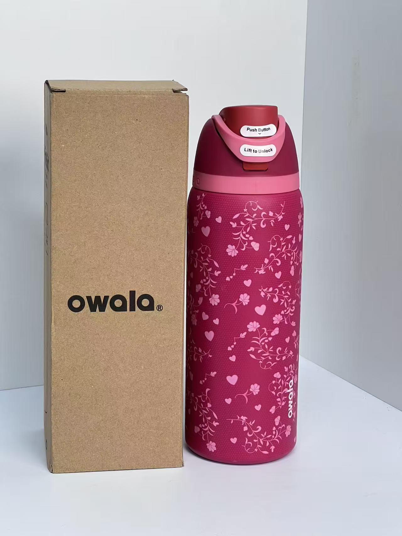Owala 32oz Insulated Tumbler, Cute Red Heart & Floral Print, Leakproof Stainless Steel Water Bottle for School, Gym & Travel Drinkware Flasks Bottled Mug Portable sugar plum fairy retro rock Plaid Stranger Things handle flip straw leak