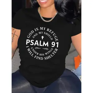 Stylish Faith-Inspired Graphic Tee- Soft Short Sleeve Comfort Fit Top with Psalm 91 Letter Print- Women'S Casual Wear for Everyday Faith Expression Shirt Gorgeous
