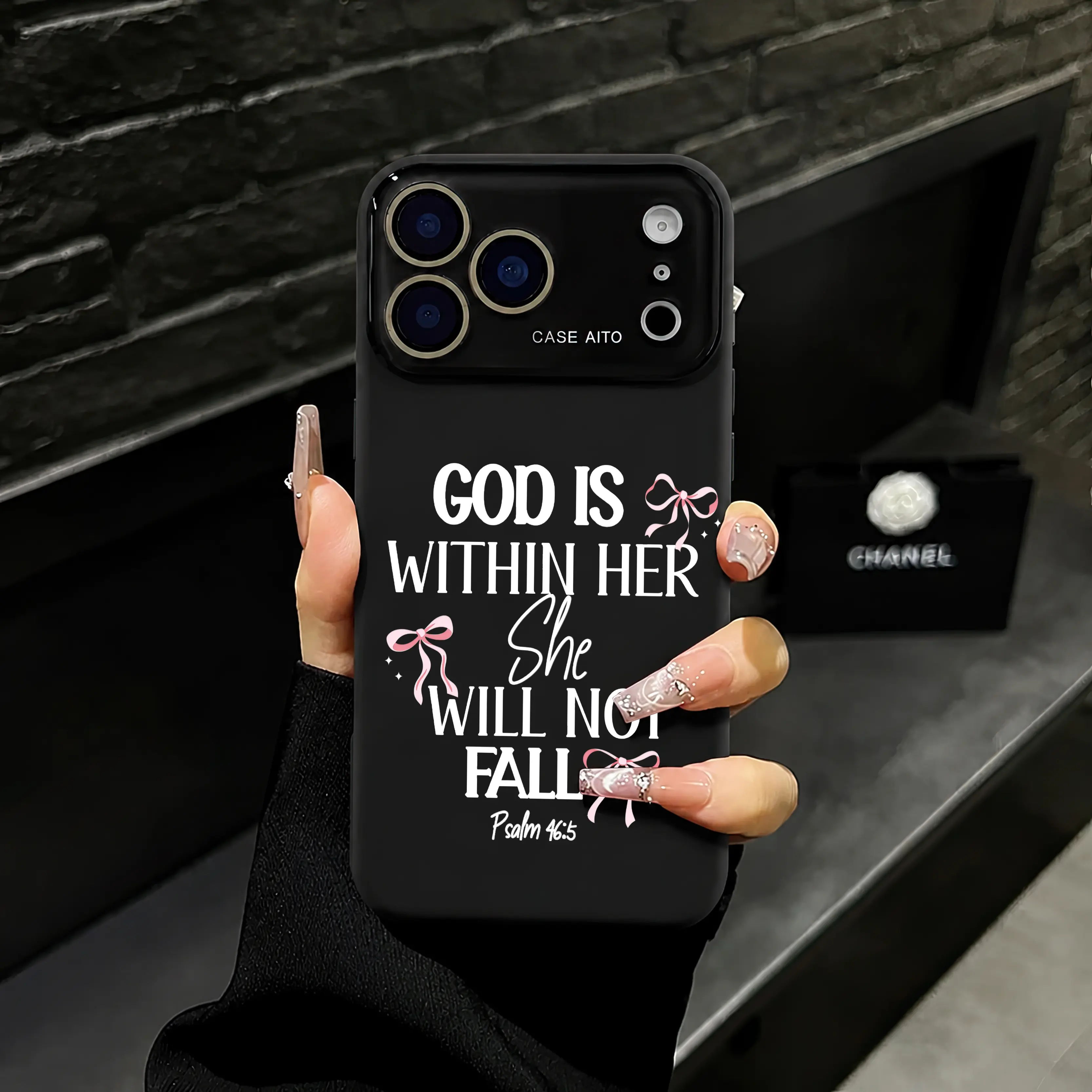 God Is Within Her Psalm 46:5 iPhone Case, Inspirational Faith Quote Phone Case for iPhone 17 Pro Max 16 15 Plus 14 13 12 , Shockproof Durable Protective Case, Suitable for All People All Religions All Faiths.HY81