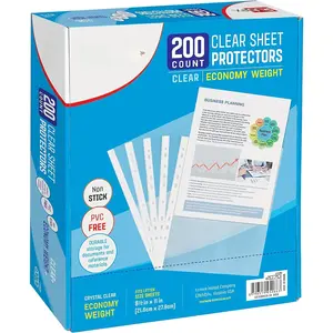 Sheet Protectors 8.5 x 11 inch Clear Page Protectors Plastic Sleeves Reinforced 11 Hole fit for 3 Ring Binder Top Loading 9.25 x 11.25 inch (200 Sheets)