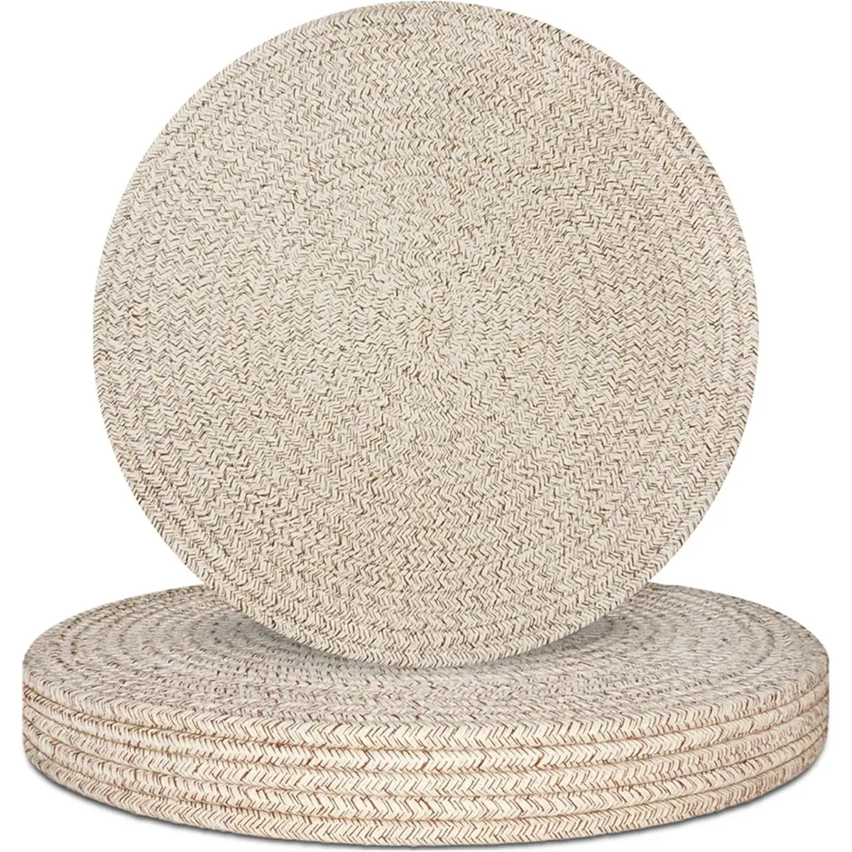 Classic Woven Cotton Rope Round Placemats Set of 6 (13 in Diameter), Durable Non-Slip Heat-Resistant Rustic Tableware Protectors, Indoor-Outdoor Hot Pads with Coasters for Farmhouse Kitchen Party Meals (Brown, Multiple Colors Available)