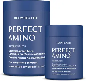 BodyHealth PerfectAmino Easy to Swallow Tablets, Essential Amino Acids Supplement with BCAAs, Vegan Protein for Pre/Post Workout & Muscle Recovery with Lysine, Tryptophan, Leucine
