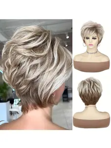 Women's Stylish Short Layered Wavy Wig with Bangs, Soft Wave Wig, Face Framing Wig, Heat-Resistant Synthetic Hair, 180% Density, Full Wig for Everyday Wear