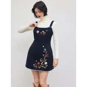 Cider [size 0-26] 100% Cotton Square Neck Floral Embroidery Pinafore Mini Dress