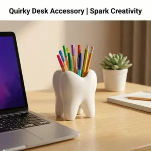 Teeth-Shaped Toothbrush Holder, Bathroom Accessory and Toothpaste Box, Desk Storage Container, Dental Theme Gift Idea