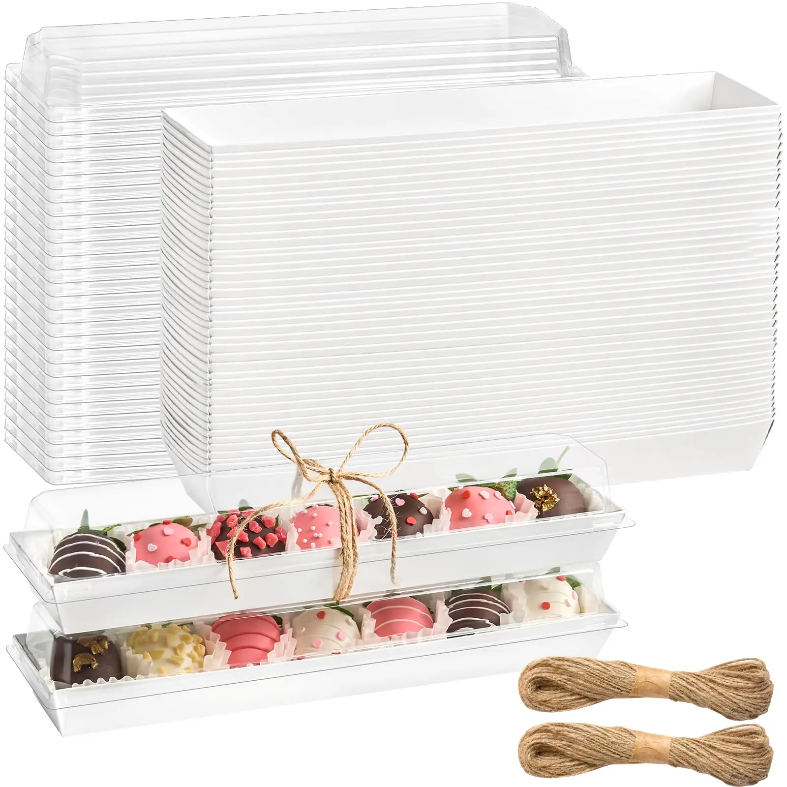 25 Pack Strawberry Boxes with Clear Lids, Disposable Macaron Boxes To Go Dessert Containers for Packaging Chocolate Covered Strawberries, Cookies, Cocoa Bombs, Truffles