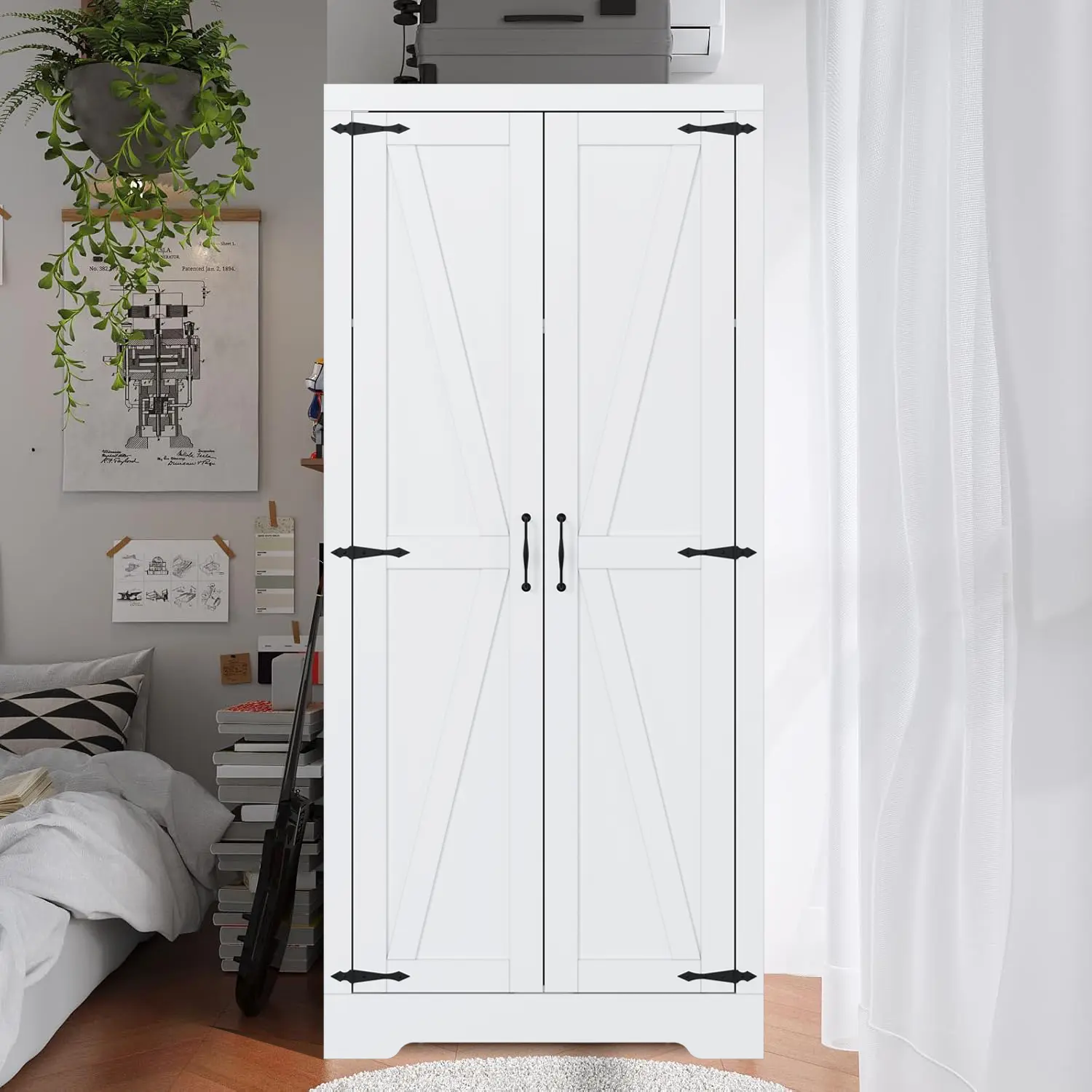 High-Quality MDF Double Door Wooden Bedroom Wardrobe Set - Stable Freestanding Armoire, 2 Doors, Shelf-Hang Combo, Dress-Shirt Divider, Anti-Tip Device, 19.4"d x 31.1"w x 70.8"h, Assembly Required, Modern Indoor Storage for Bedroom,Cloak Room