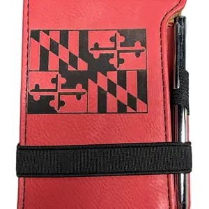 Customize Maryland Flag Notebook - Red Pencil Case with Black and White Pieces and Patch, Ideal for Personal Use