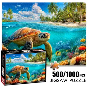 1pc 1000 piece adult puzzle 70x50cm Sea Turtle in Tropical Underwater Paradise with Corals and Fish 500 pieces paper jigsaw puzzle suitable for DIY creative games for adults and families, birthday a