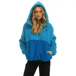 TEDDY UNISEX HOODED HALF ZIP COLOR BLOCK JACKET - OCEAN