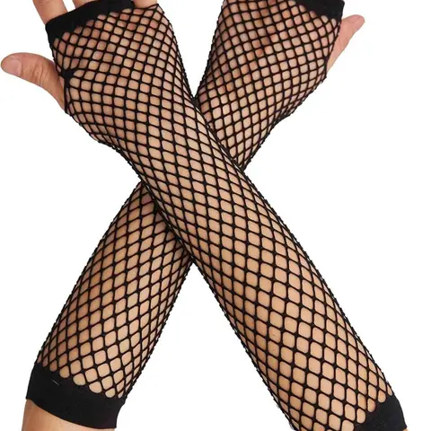 Women's Black Fingerless Fishnet Gloves - Fashion, Durable Skin-Friendly Long Mesh Arm Covers, Flexible Fit for Dance Performances, Emo-Goth Punk Accessory, 80s Cosplay Evening Event Use, Hand Washable