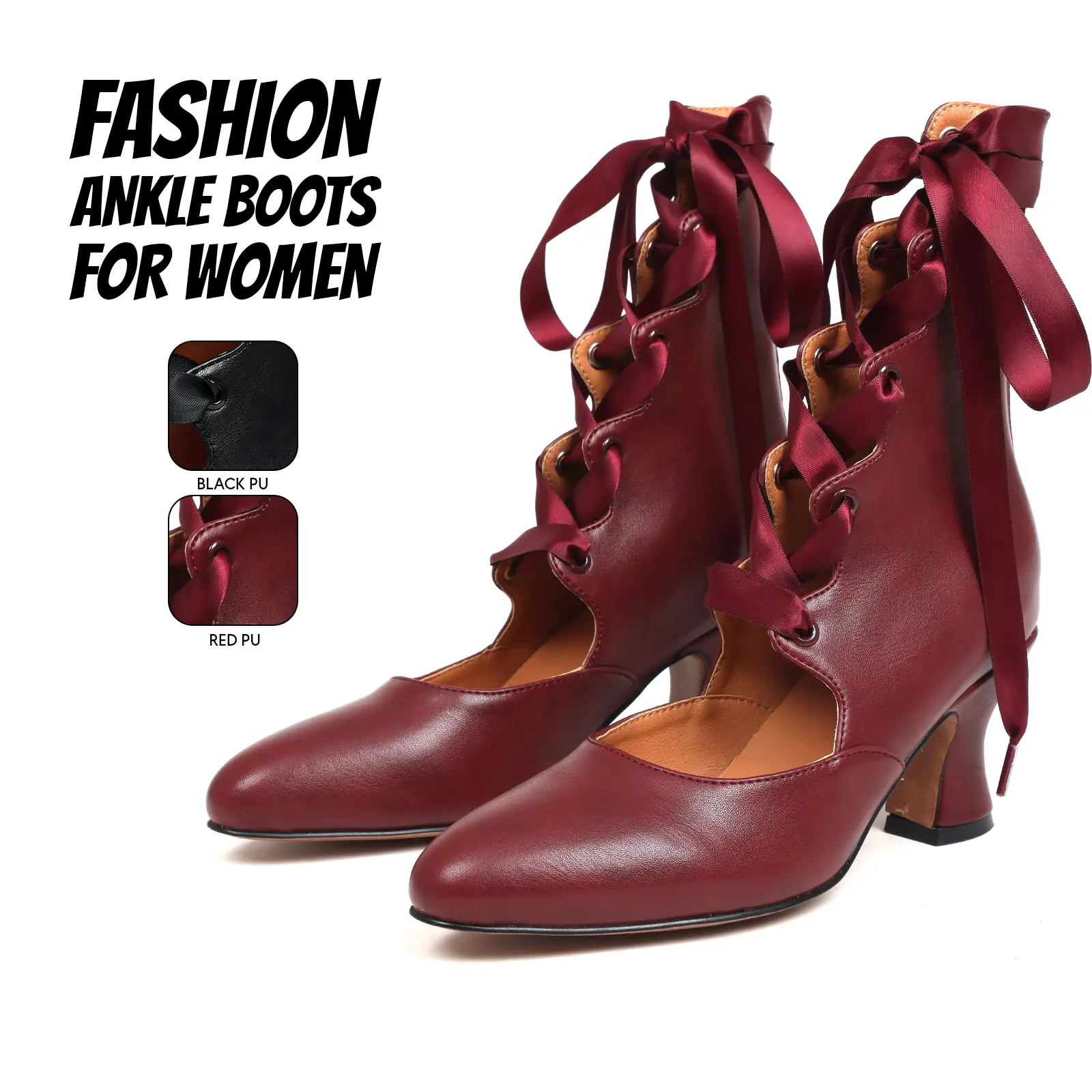 Ankle Boots for Women Elegant Lace Up Ribbon Bowknot Vintage Victorian Booties Round Toe Gifts for Women Fashionable Hollow Out Spool Heel Coquette Aesthetic Pumps Tango Boot Dress Fashion Shoes