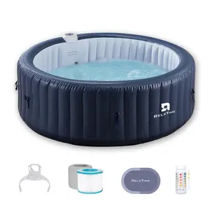 RELXTIME 4-6 Person Inflatable Hot Tub Pool Round Portable Outdoor Spa with 130 Massage Jets, Blue FathersDayGift