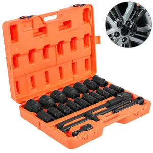 【Summervibes】VEVOR Impact Socket Set 3/4 Inches 22 Piece Deep Impact Sockets, Socket Assortment 3/4 Inches Drive Socket Set Impact Standard SAE Sizes 7/8 Inches to 2 Inches Includes Adapters and Ratchet Handle