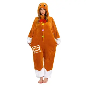 OLAOLA Unisex Adult Christmas Costume Plush Gingerbread One-Piece Cosplay Pajamas