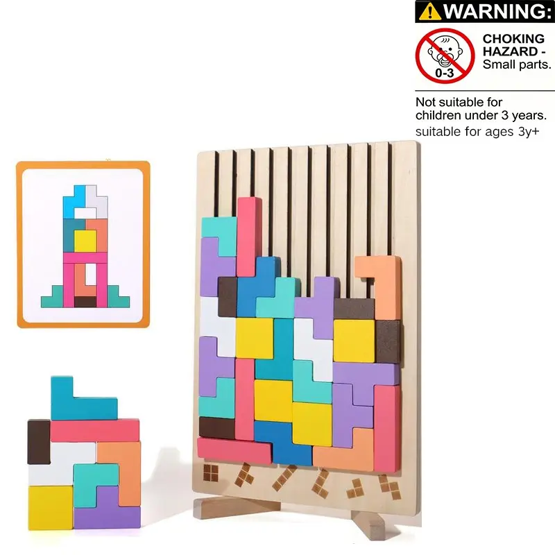 Wooden Stacking Puzzle Toy, 42pcs/set Educational Stacking Game, Montessori Teenager's Educational Gift, Creative Birthday and Holiday Gift Selection, Montessori Puzzles Gift, Toddler Puzzles