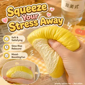 Realistic Durian Squishy Toy Slow Rising, Soft Squeeze Fidget for Stress Relief, Cute Yellow Fruit Desk Buddy for Birthday Party Activities Supplies Manual Jar and Lid Opener