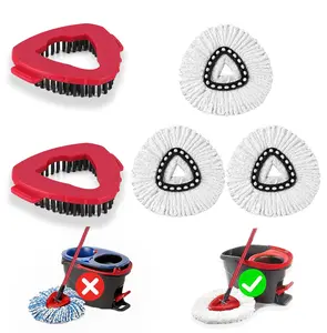 For O-Ceadr EasyWring Microfiber Mop Refills 1 Tank System Spin Mop Heads Set Pack Head & Scrub Brush Refill, Mop Scrubbing Deep Cleaning, For Any Hard-clean Floors(No Bucket))