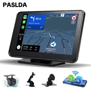 【PASLDA】Newest Wireless Portable Carplay and Android Auto Screen with Dashboard Mount for Alll Vehicles Car Video Player Support Screen Mirroring