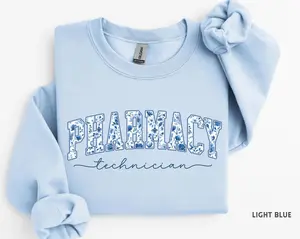 Pharmacy Technician Sweatshirt, Blue Toile Pharmacist Crewneck, PharmD Graduation Gift, Pharmacy Tech Student Sweatshirt, Pharmacy Week Cotton Unisex