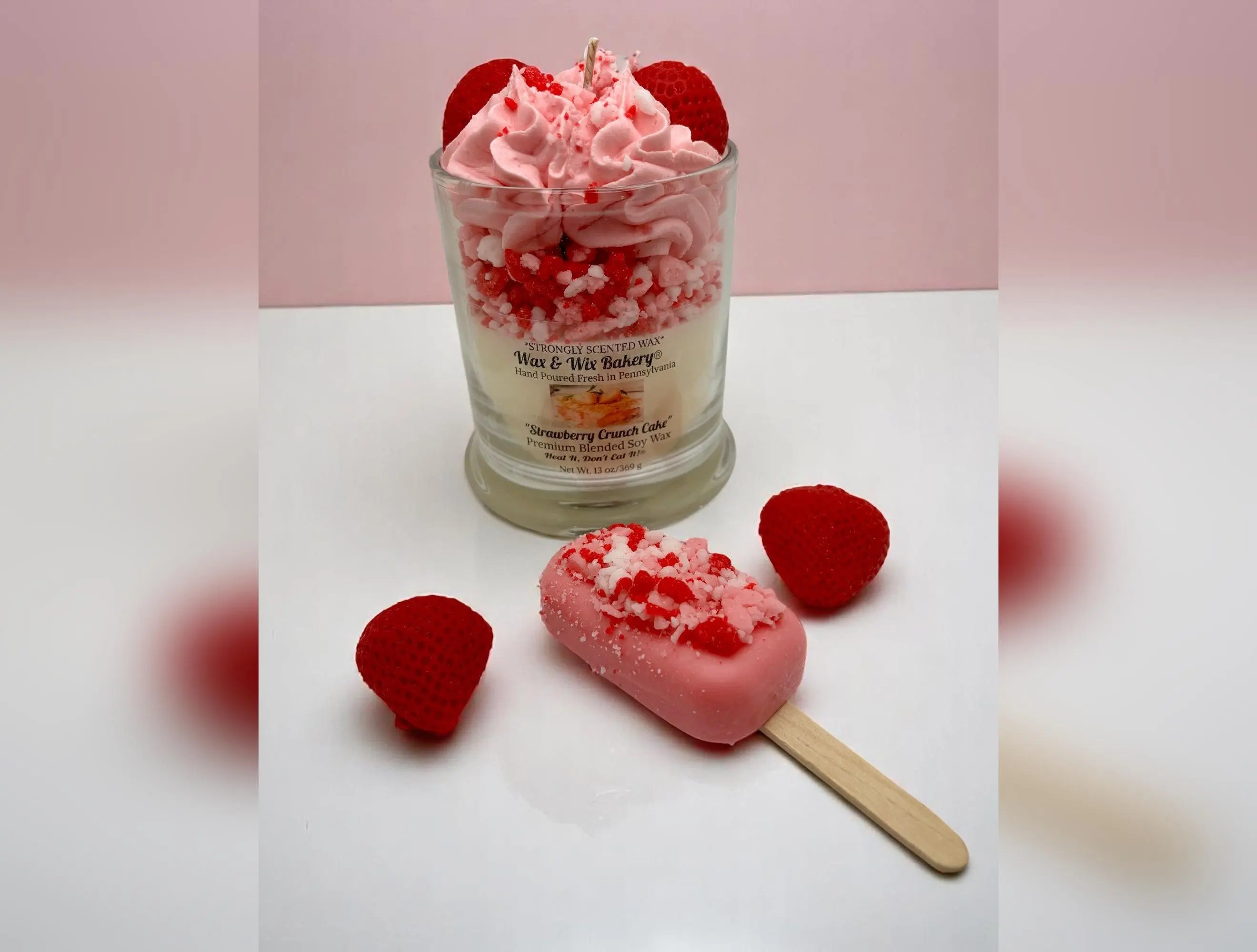 Strawberry Crunch Cake Candle. Large 13 oz. Soy Candle/Strawberry Cake Dessert Candle/Summer Candle. Strongly Scented Candle.
