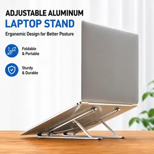Adjustable Aluminum Laptop Stand, Foldable Portable Laptop Holder Riser for 10–15.6 Inch Laptops & Tablets, 7-Level Height Adjustment, Ergonomic Computer Stand with Anti-Slip Pads, Silver