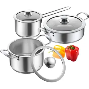 Stainless Steel Cookware Set 6-Piece Non-Stick Kitchen Induction Cooker Set Suitable for Induction/Electric Stove and Gas Stove Non-Stick Pans Dishwasher Safe