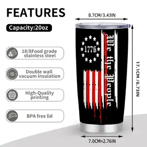 20oz Classic We The People 1776 Betsy Ross Flag Insulated Stainless Steel Travel Mug, Patriotic Vacuum Flask Water Bottle with Lid, American Flag Kitchenware Drinkware