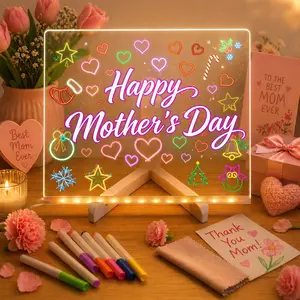 LED Note Board, Drawing board with Led Light, Drawing board, Clear Light up Dry Erase Board with Stand Glow Memo LED Letter Rewritable Message Board with 7 Color Markers mother's day gifts