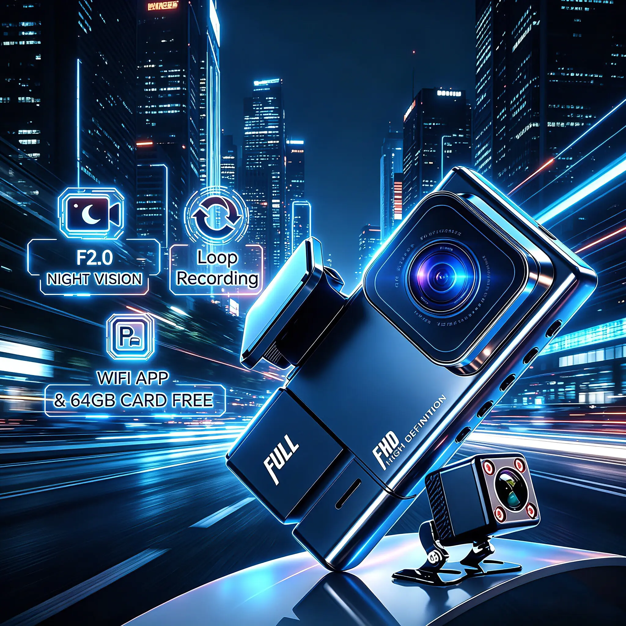 4K 3-Channel Dash Cam Front Rear Cabin, Car Camera with Night Vision F2.0, 24H Parking Monitor G-Sensor Loop Recording WiFi APP, Include 64GB Card