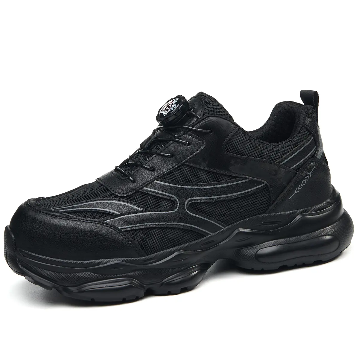 Men’s safety shoes featuring shock absorption, steel toe cap, puncture-resistant Kevlar material, lightweight design—ideal for outdoor construction sites, factories, and workshops.