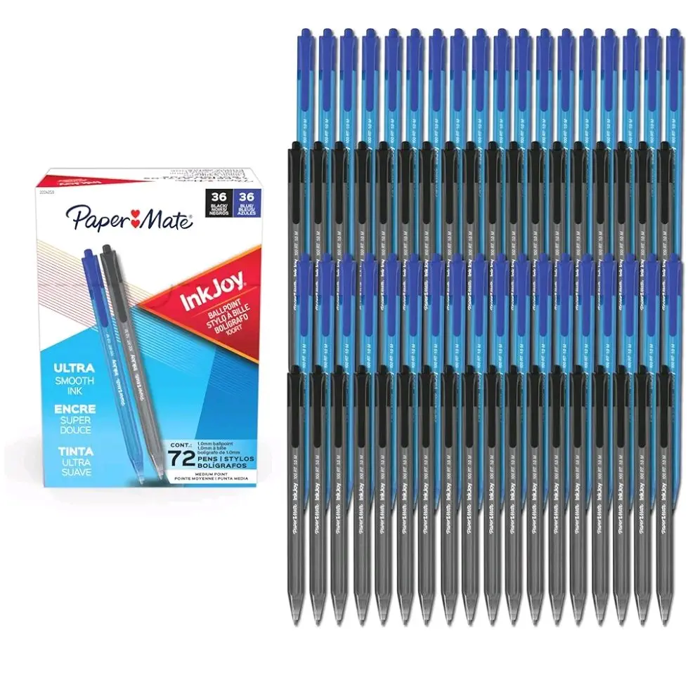 Paper Mate InkJoy 100RT Ballpoint Pens, Medium Point (1.0mm), Black and Blue Ink, 72 Count